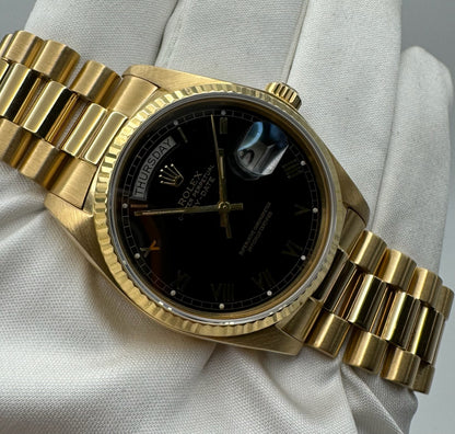 Rolex Day-Date 18K Full Gold OEM Black Roman Dial 1979