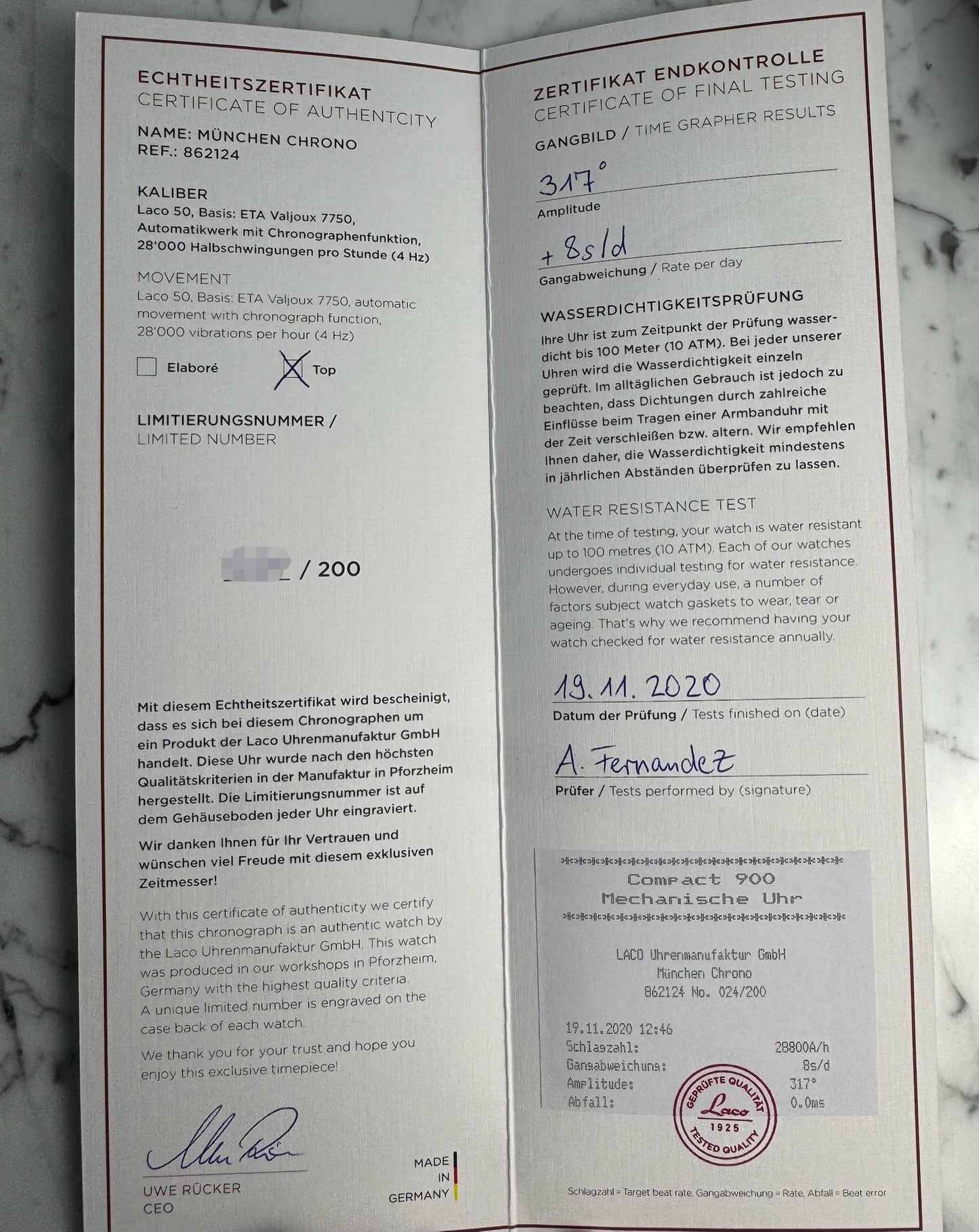 Laco Pilot München Chronograph Automatic 2020 Ltd Edition 200 Pcs (Full-Set/Unworn NOS)