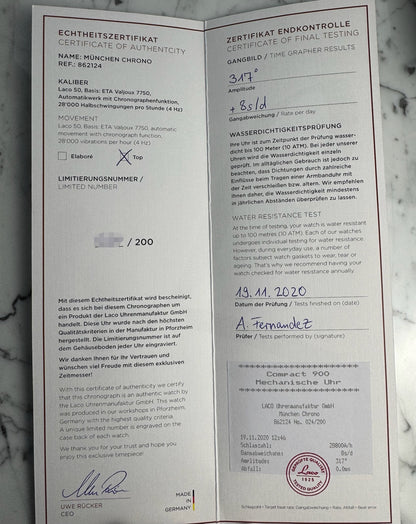 Laco Pilot München Chronograph Automatic 2020 Ltd Edition 200 Pcs (Full-Set/Unworn NOS)