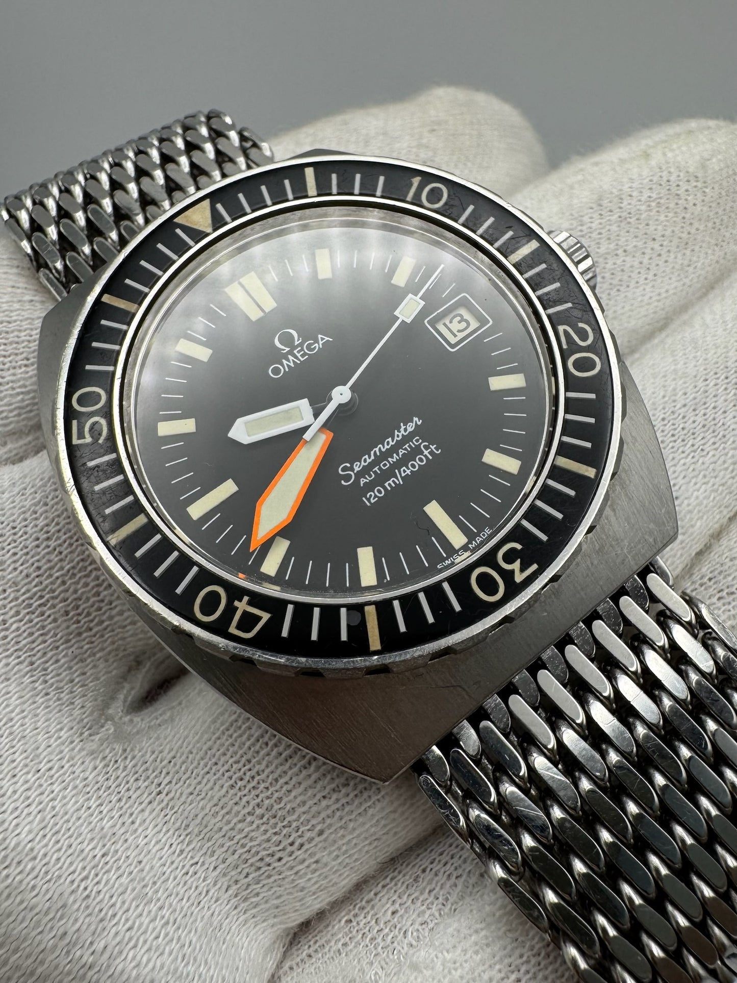 Omega Seamaster Baby Ploprof Full Steel Mesh Bracelet Yellow Patina (Unpolished/Serviced)