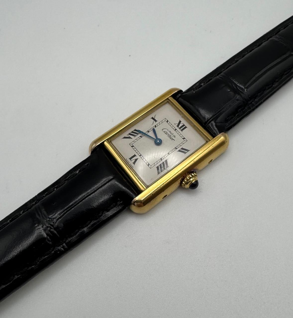 Cartier Tank Vermeil Gold Plated Quartz White Roman Dial