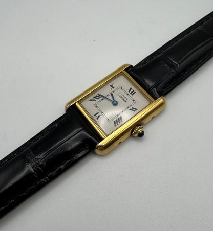 Cartier Tank Vermeil Gold Plated Quartz White Roman Dial