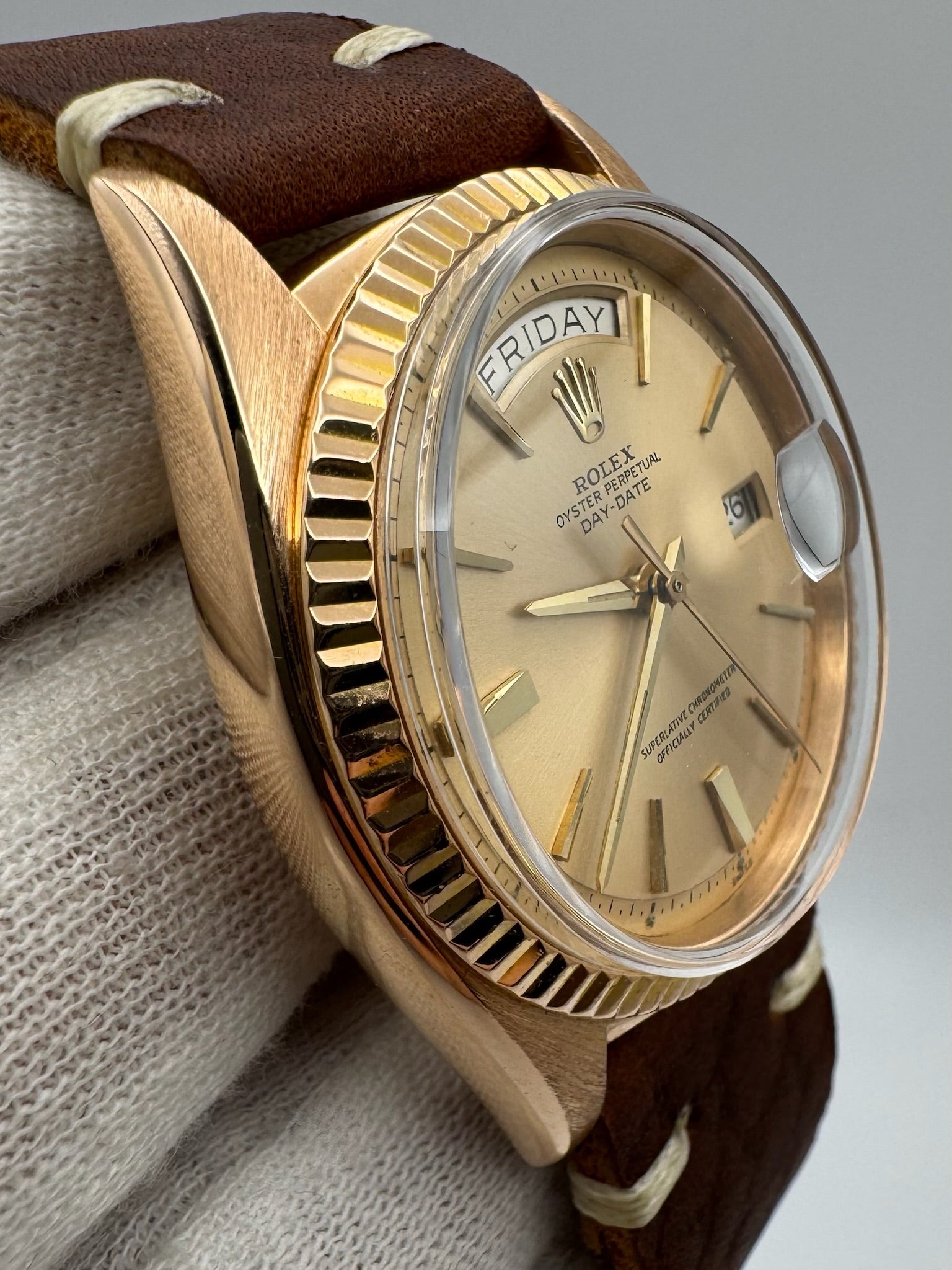 Rolex Day-Date 36 18K Rose Gold Head Door Stop Dial 1973 (Mint