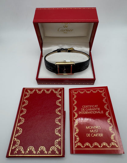 Cartier Tank Vermeil Gold Plated Quartz Black Dial 1986 (Full-Set)