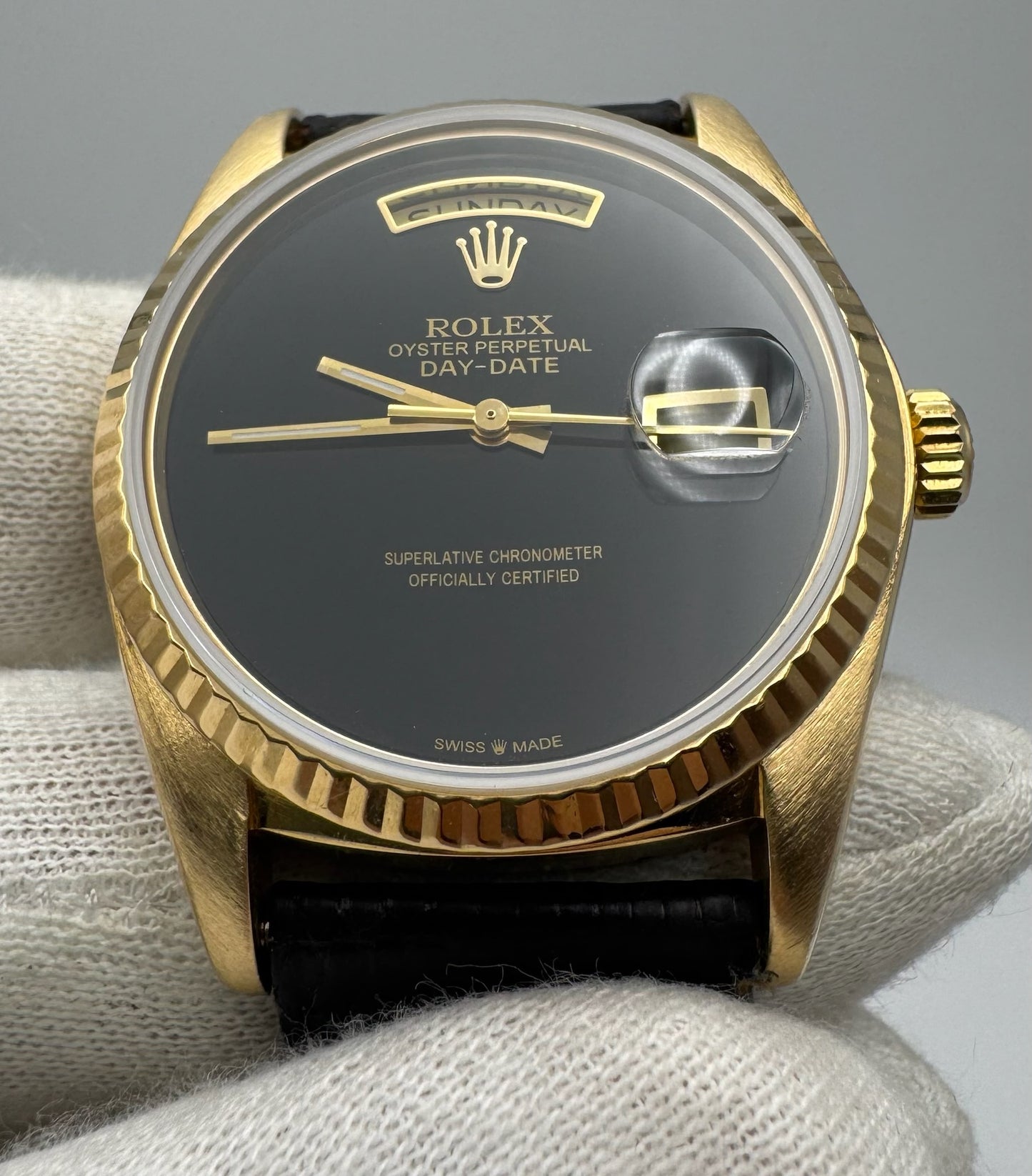 Rolex Day-Date 36 Yellow Gold Aftermarket Onyx Dial 1979 (Serviced)
