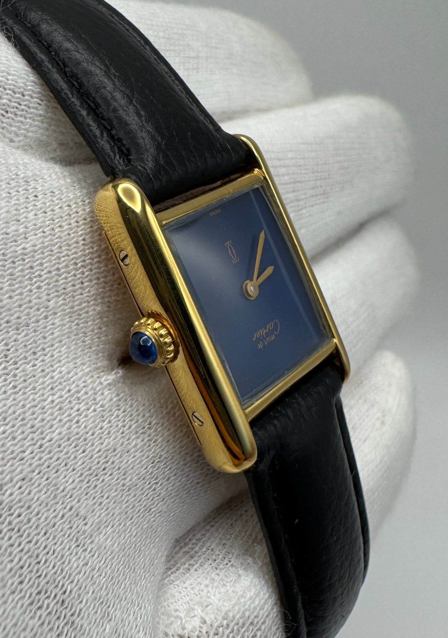 Cartier Tank Vermeil Manual Winding with Blue Dial
