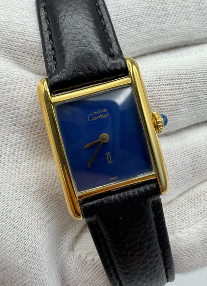 Cartier Tank Vermeil Manual Winding with Blue Dial