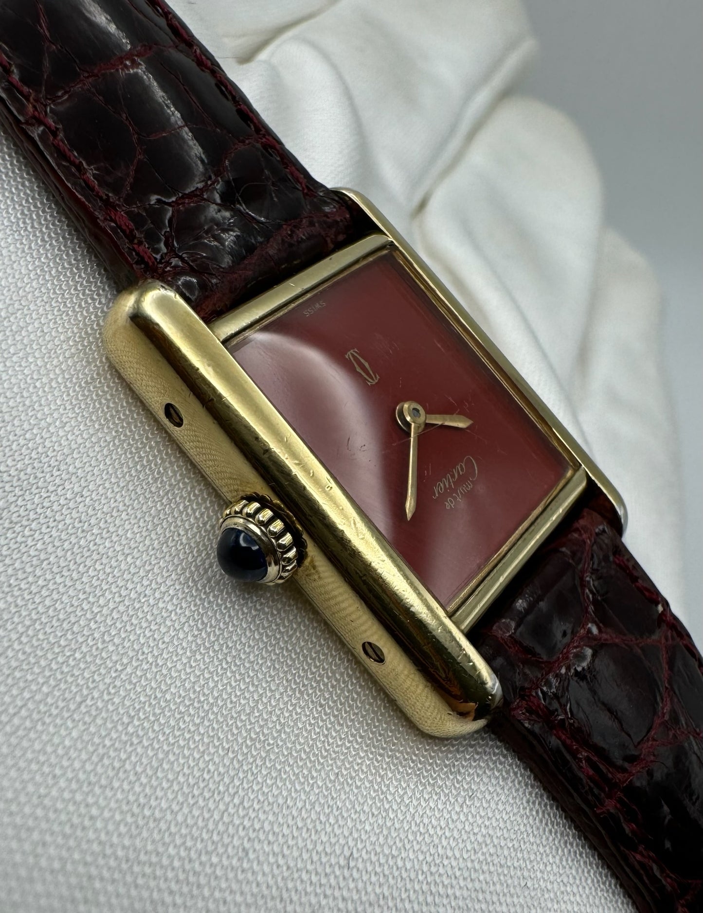 Cartier Tank Vermeil Manual with Rare Coral Red Dial