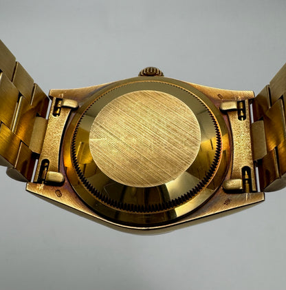 Rolex Day-Date 36 Full Gold OEM Blue Vignette Diamond Dial 1995 (Box & Service Papers/Unpolished)