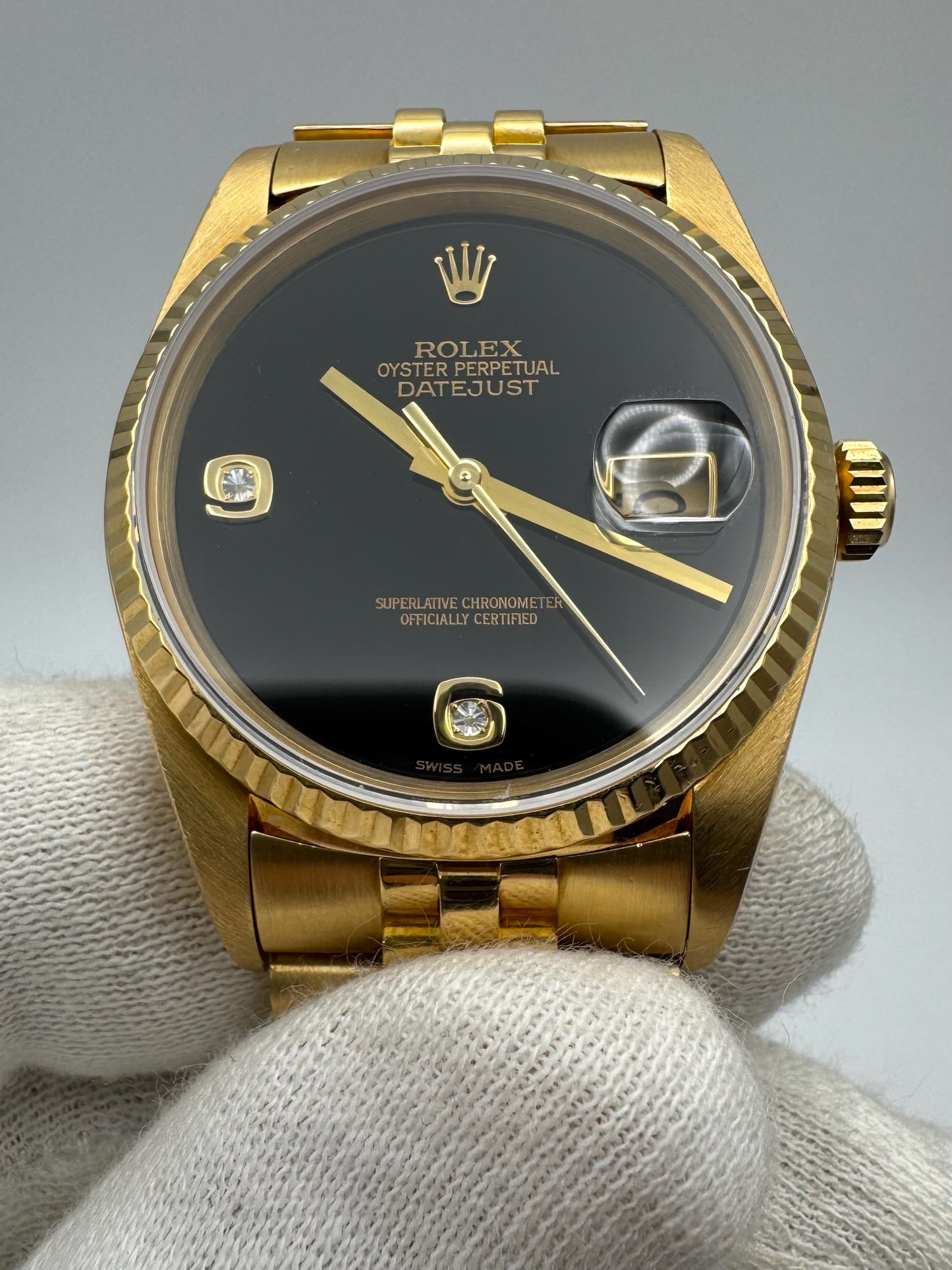 Rolex Datejust 36 Full Gold 18K OEM Factory Onyx Dial 1986 (Service Papers)