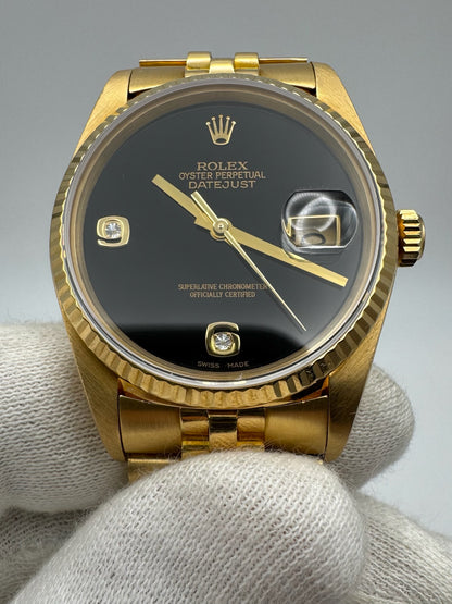 Rolex Datejust 36 Full Gold 18K OEM Factory Onyx Dial 1986 (Service Papers)