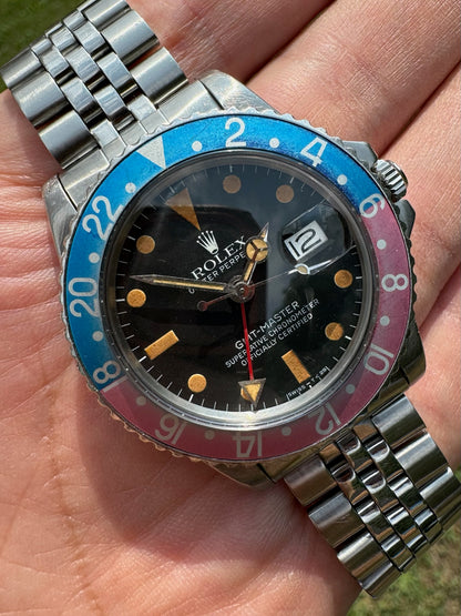 Rolex GMT-Master 1675 Mark V Pumpkin Dial & Hands with Faded Pepsi Insert