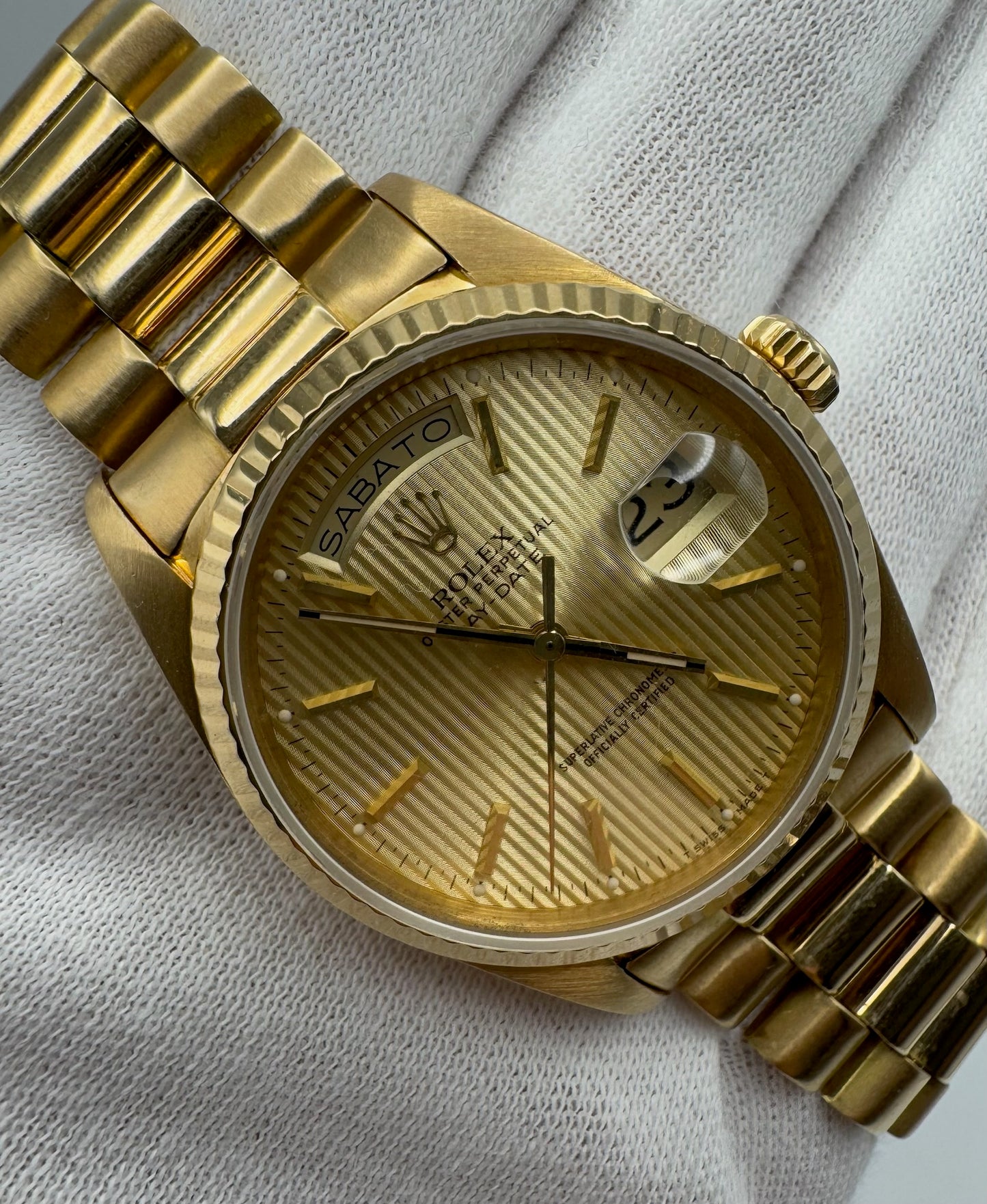 Rolex Day-Date 36 Full Gold 18K Champagne Tapestry Dial 1987