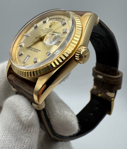 Rolex Day-Date 36 Yellow Gold Head 18K Factory Diamond Dial 1977 (Service Papers/Serviced)