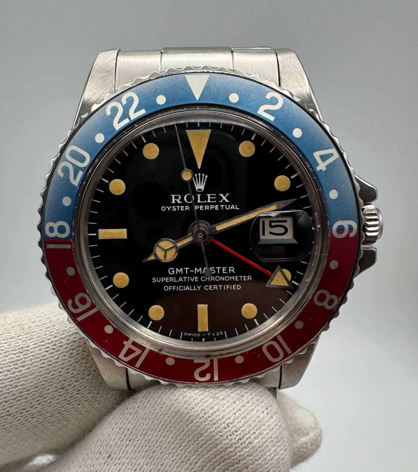 Rolex GMT-Master 1675 MK1 Long E Full Steel Faded Bezel Red Back Insert Heavy Patina Zinc Sulfide 1967 (Serviced)