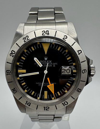 Rolex Explorer II 1655 Steve Mc Queen 1655 Full Steel Yellow Patina MK1 Straight Hand 1972 (Box/Mint/Serviced)
