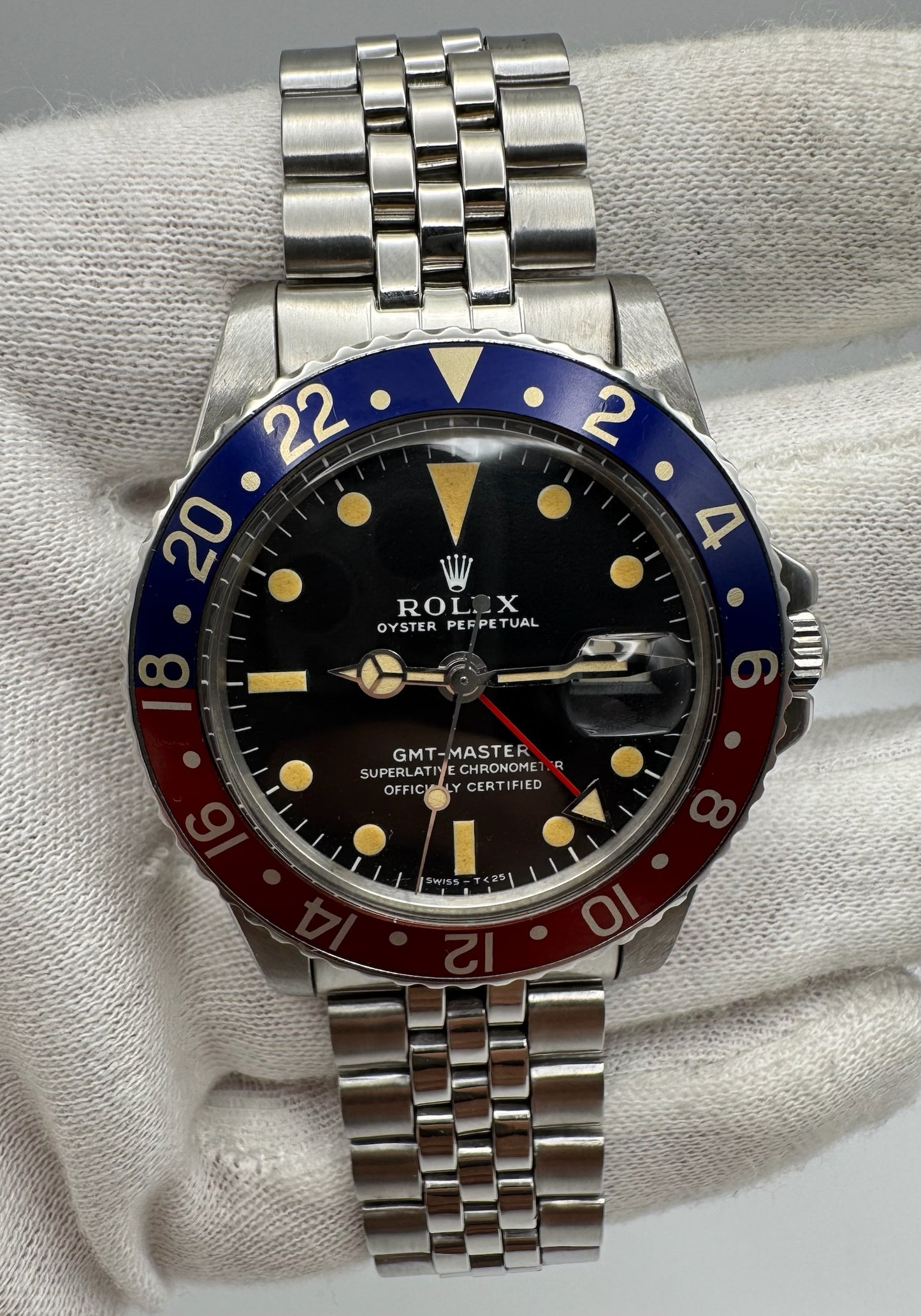 Rolex GMT-Master 1675 MK1 Long E Pepsi Red Back Insert Nice Patina 1968 (Serviced)