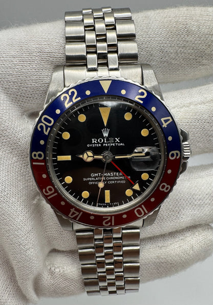 Rolex GMT-Master 1675 MK1 Long E Pepsi Red Back Insert Nice Patina 1968 (Serviced)