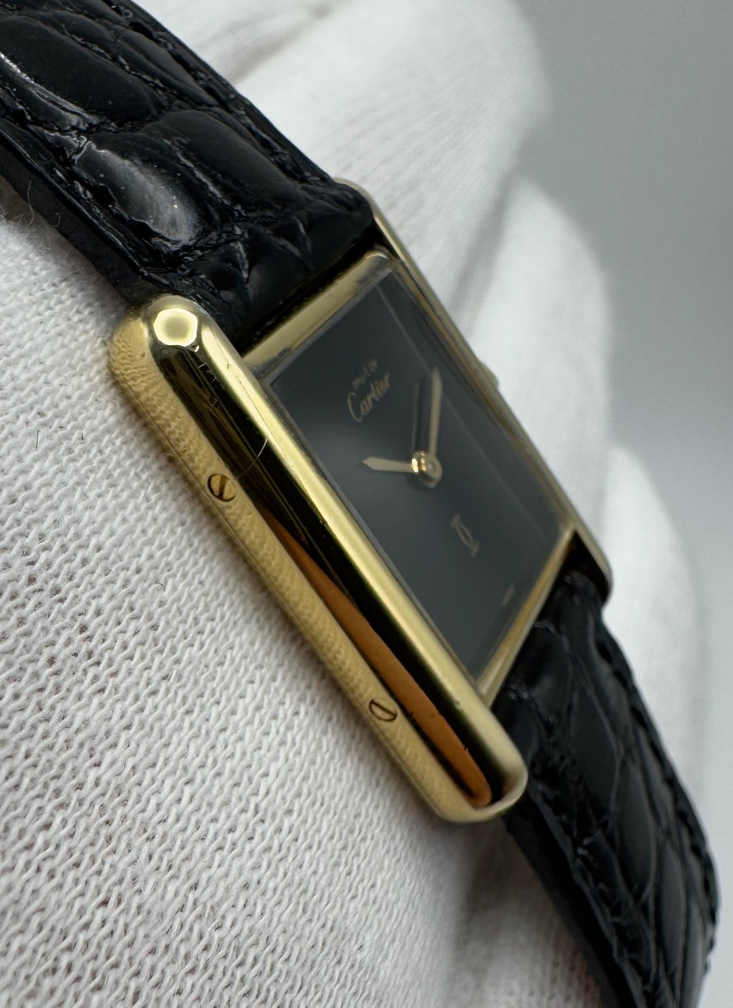 Cartier Tank Vermeil Gold Plated Quartz Black Dial 1986 (Full-Set)