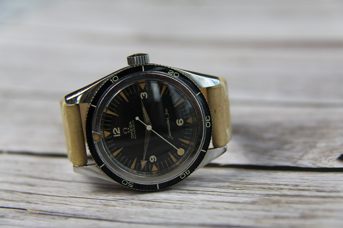 Omega Seamaster 300 Steel Pumpkin Patina Lollipop Hand 1958 (Unpolished/Serviced)