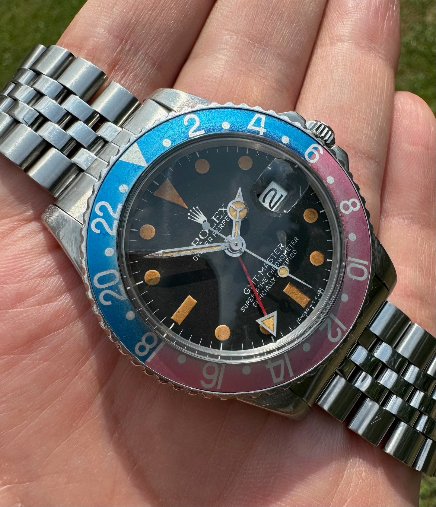 Rolex GMT-Master 1675 Mark V Pumpkin Dial & Hands with Faded Pepsi Insert