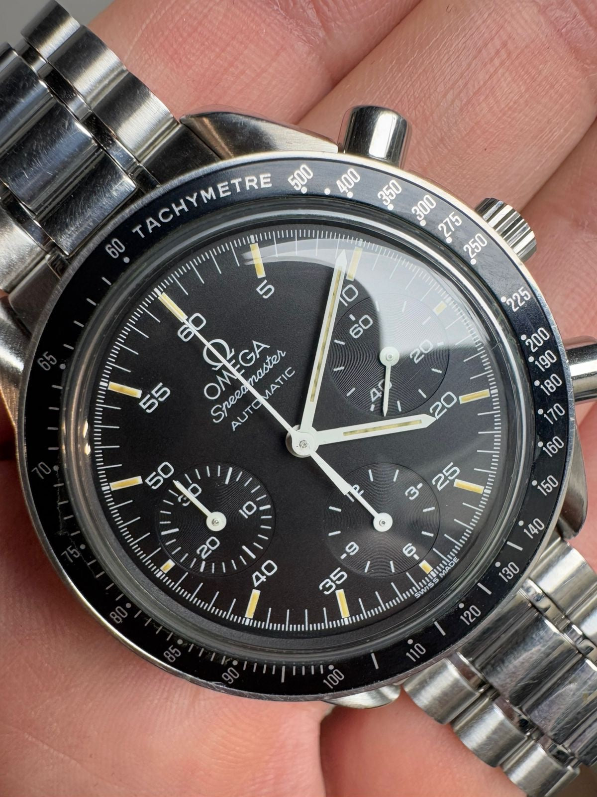 Omega Speedmaster Reduced with Black Tritium Dial (Unpolished)