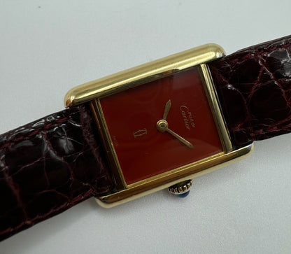 Cartier Tank Vermeil Manual with Rare Coral Red Dial