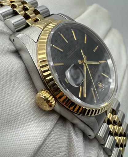 Rolex Datejust 36 Steel/Yellow Gold Jubilee Black Tapestry 1990 (Serviced)