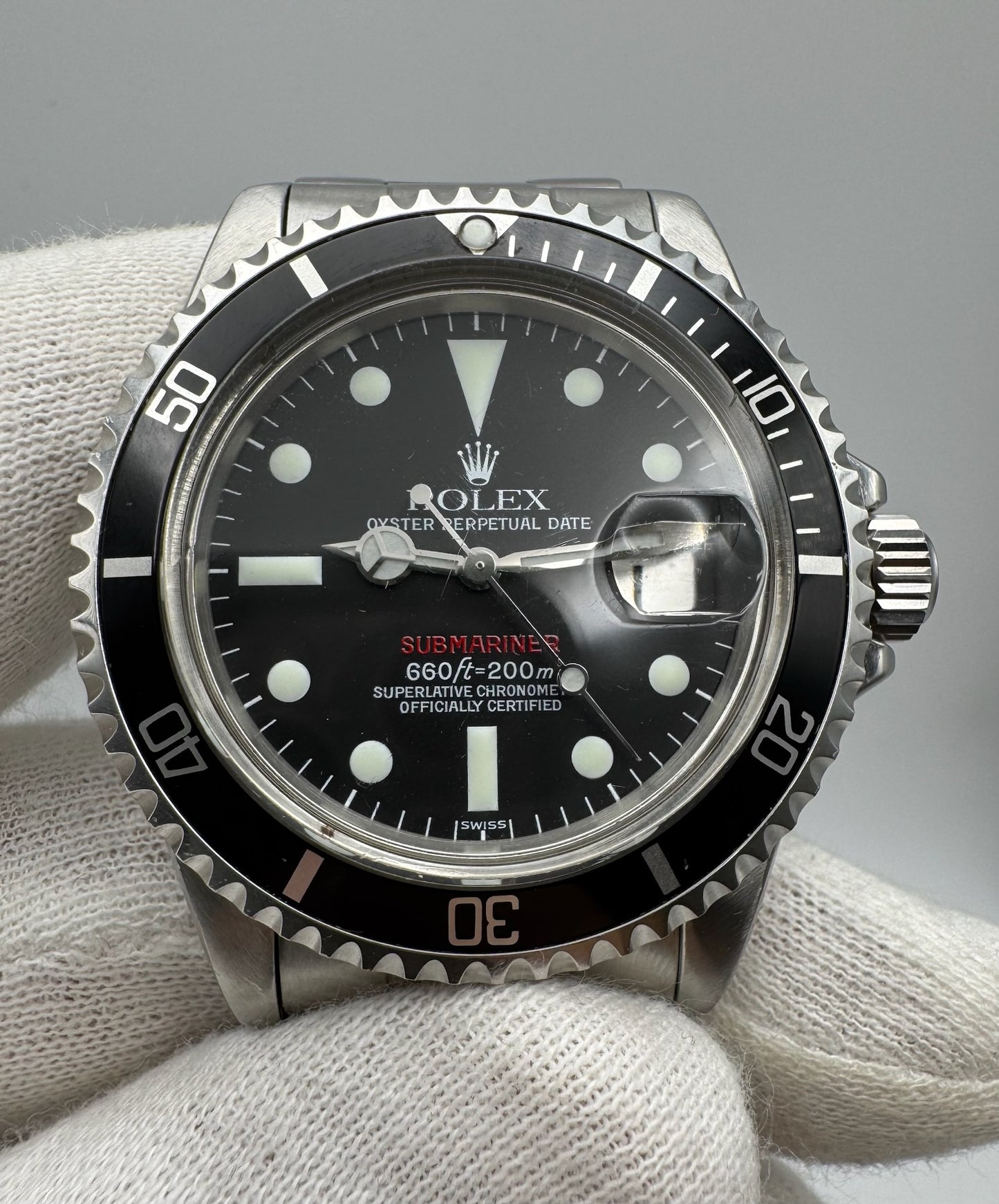 Rolex Submariner Date 1680 Red Very Rare “SWISS” Only Service Dial 1971
