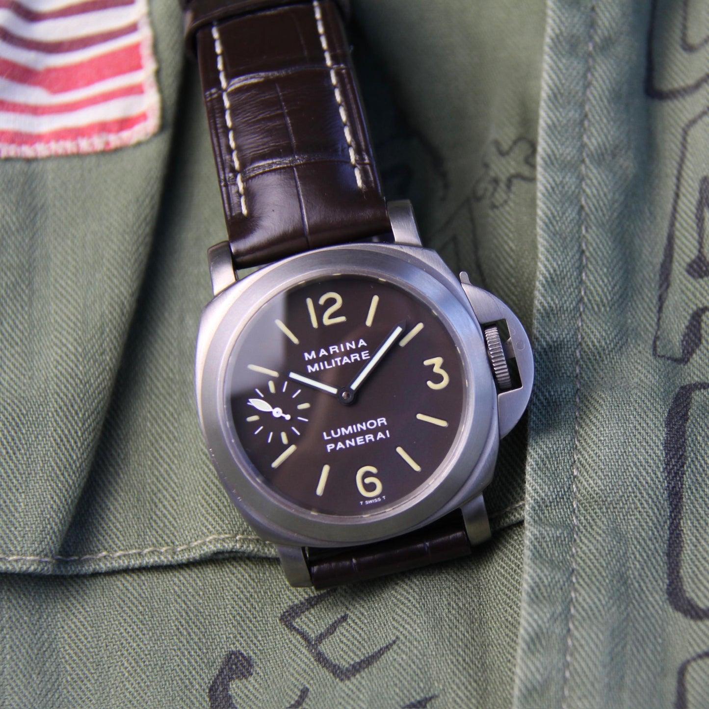 Panerai Luminor Marina Militare PAM00036 Titanium Tobacco Tritium Dial 2000 (Full-Set)