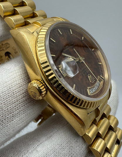 Rolex Day-Date 36 Yellow Gold Rare Wood Dial 1986 (Full-Set/Unpolished)