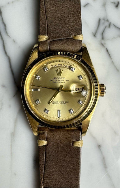 Rolex Day-Date 36 Yellow Gold Head 18K Factory Diamond Dial 1977 (Service Papers/Serviced)