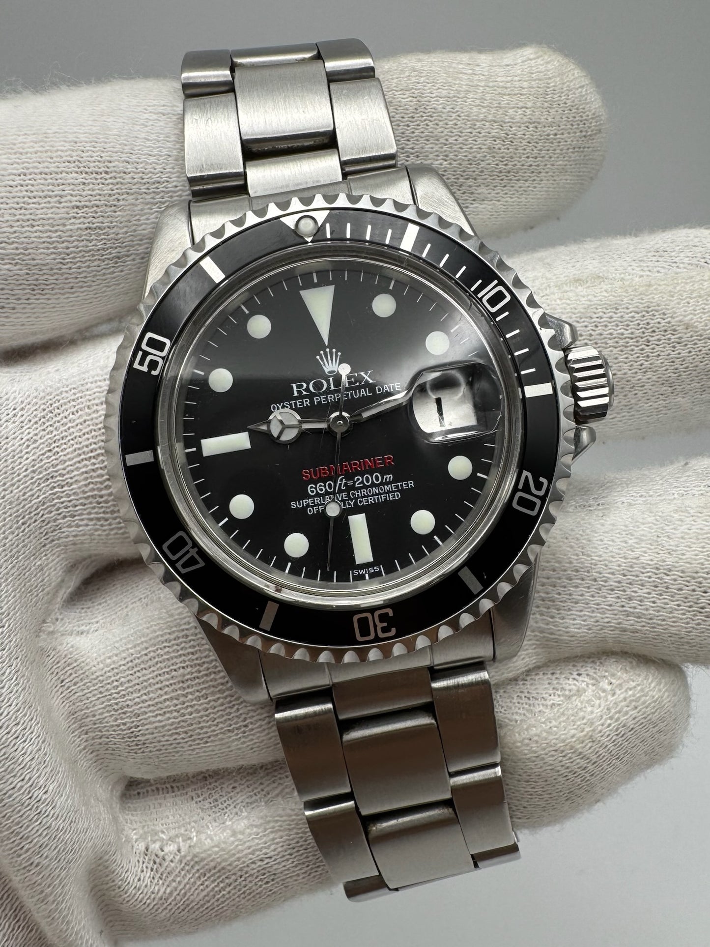 Rolex Submariner Date 1680 Red Very Rare “SWISS” Only Service Dial 1971