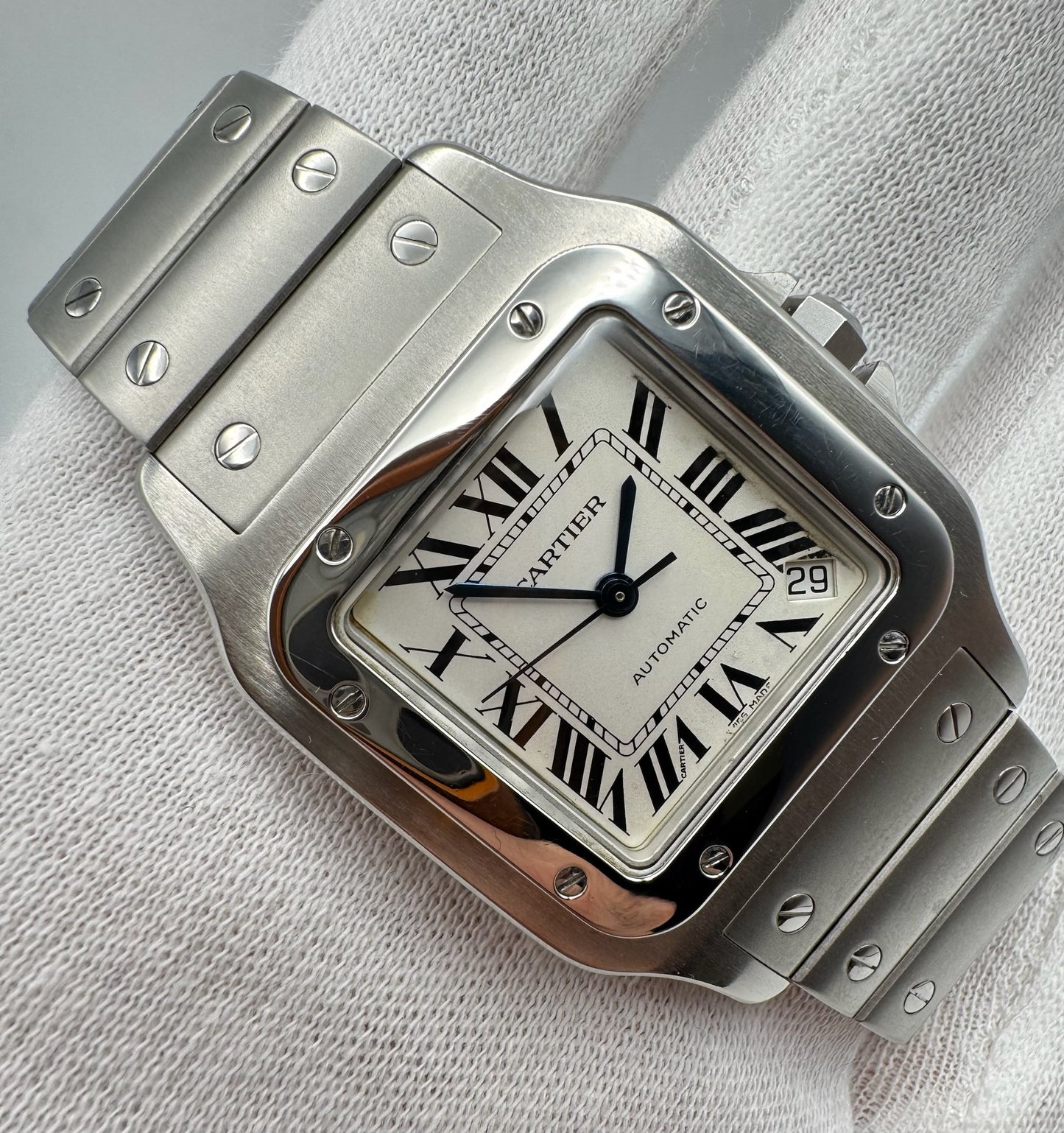 Cartier Santos Automatic with Silver Roman Dial (Box)