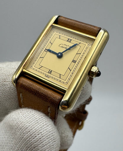 Cartier Tank Vermeil Gold Plated Quartz Champagne Dial 1990