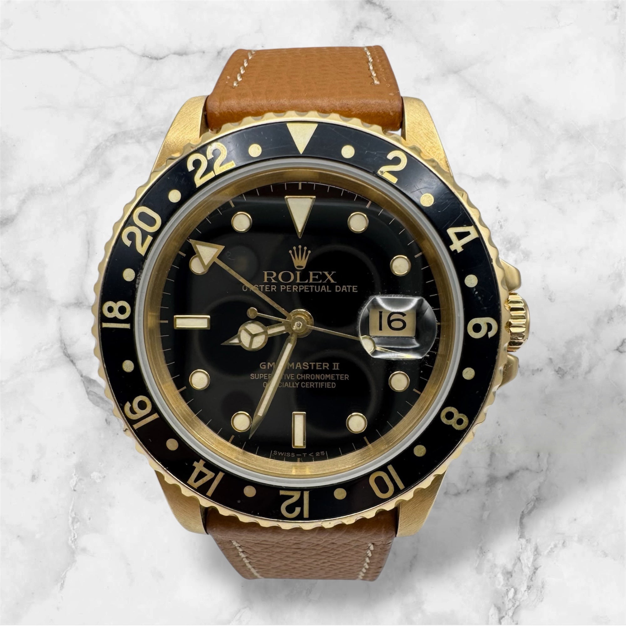 Rolex GMT-Master II 16718 Yellow Gold Head Black Tritium Dial 1991