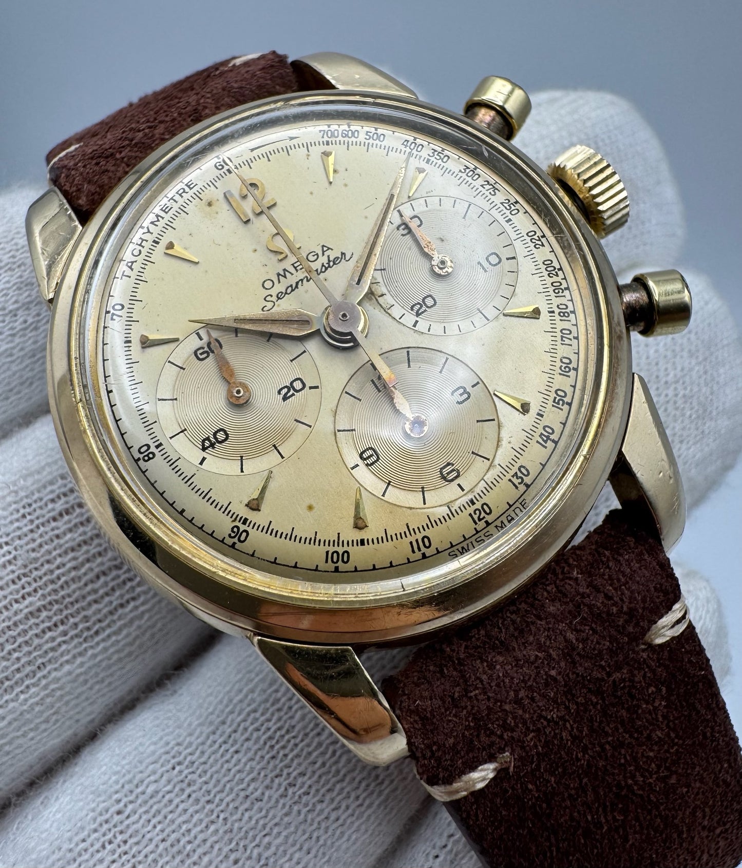 Omega Seamaster Chronograph 1950’s Gold Cap Manual Winding Cal. 321 (Unpolished/Serviced)