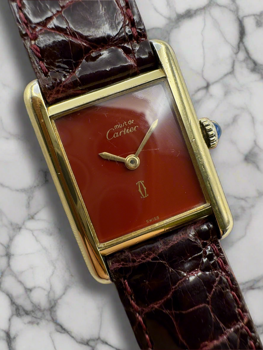 Cartier Tank Vermeil Manual with Rare Coral Red Dial