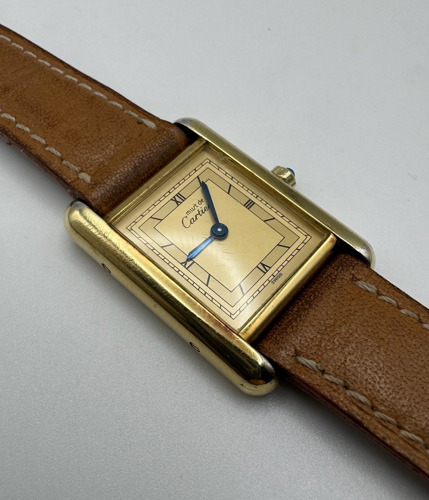 Cartier Tank Vermeil Gold Plated Quartz Champagne Dial 1990