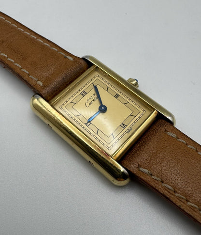 Cartier Tank Vermeil Gold Plated Quartz Champagne Dial 1990