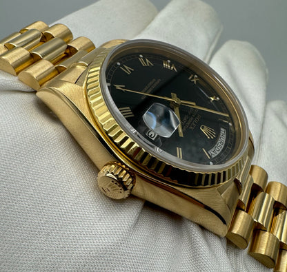 Rolex Day-Date 18K Full Gold OEM Black Roman Dial 1979