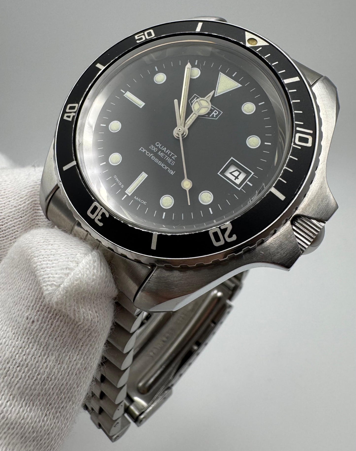 Heuer Professional Vintage Diver Full Steel Quartz Black Dial (Unpolished)