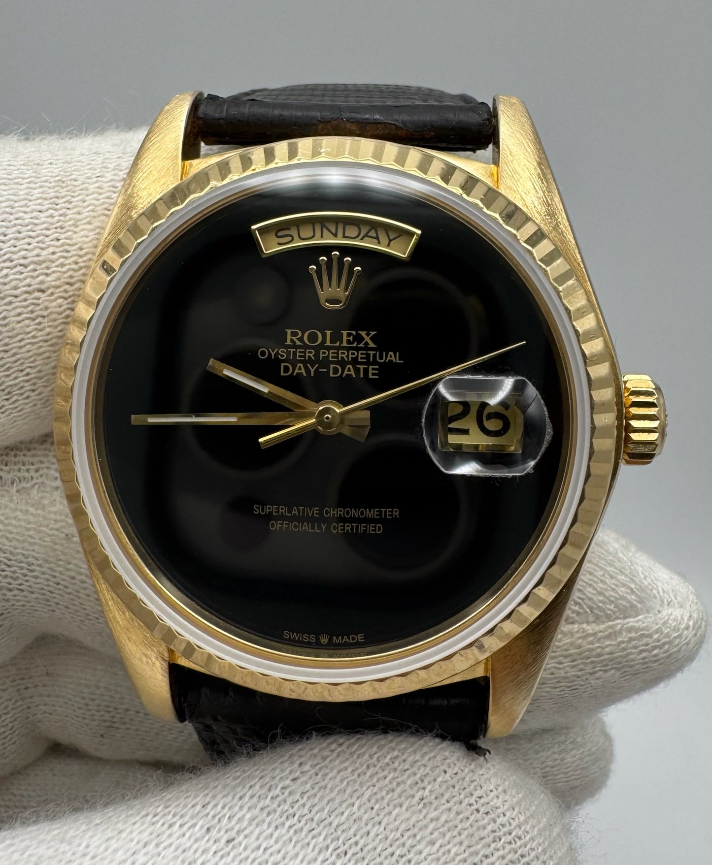 Rolex Day-Date 36 Yellow Gold Aftermarket Onyx Dial 1979 (Serviced)
