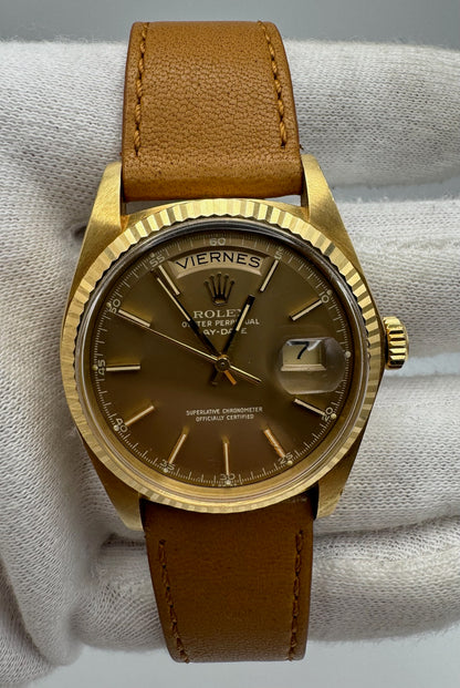 Rolex Day-Date 36 Yellow Gold Head Very Rare Ghost Havana Dial 1977 (Unpolished/Serviced)
