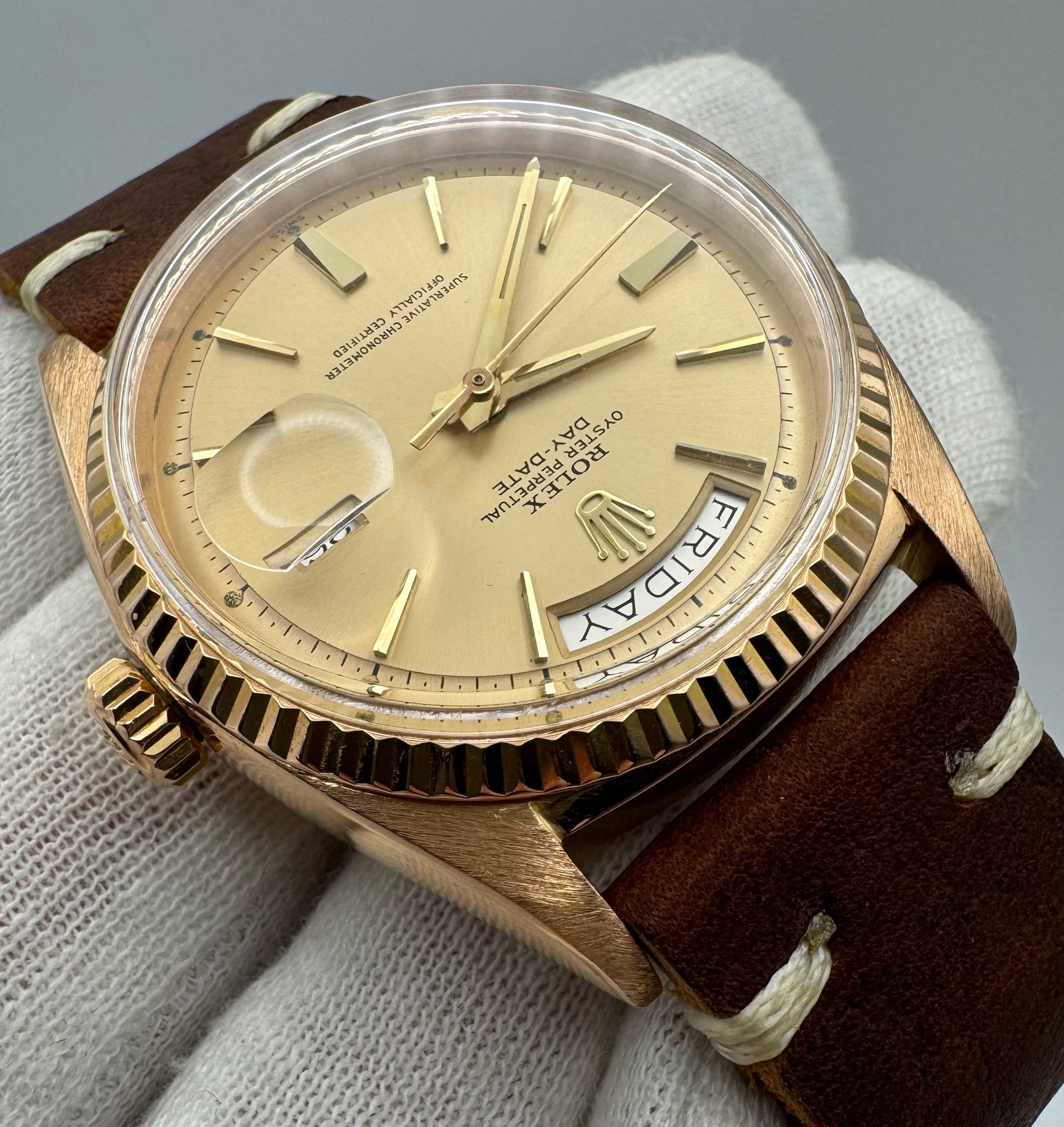 Rolex Day-Date 36 18K Rose Gold Head Door Stop Dial 1973 (Mint
