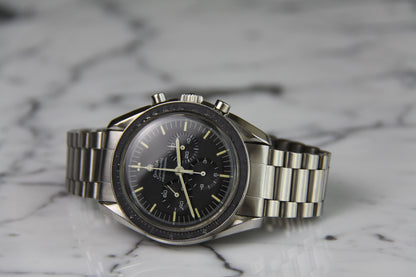Omega Speedmaster Professional Moonwatch Full Steel Ghost Bezel Yellow Patina Step Dial 1969 (Serviced)