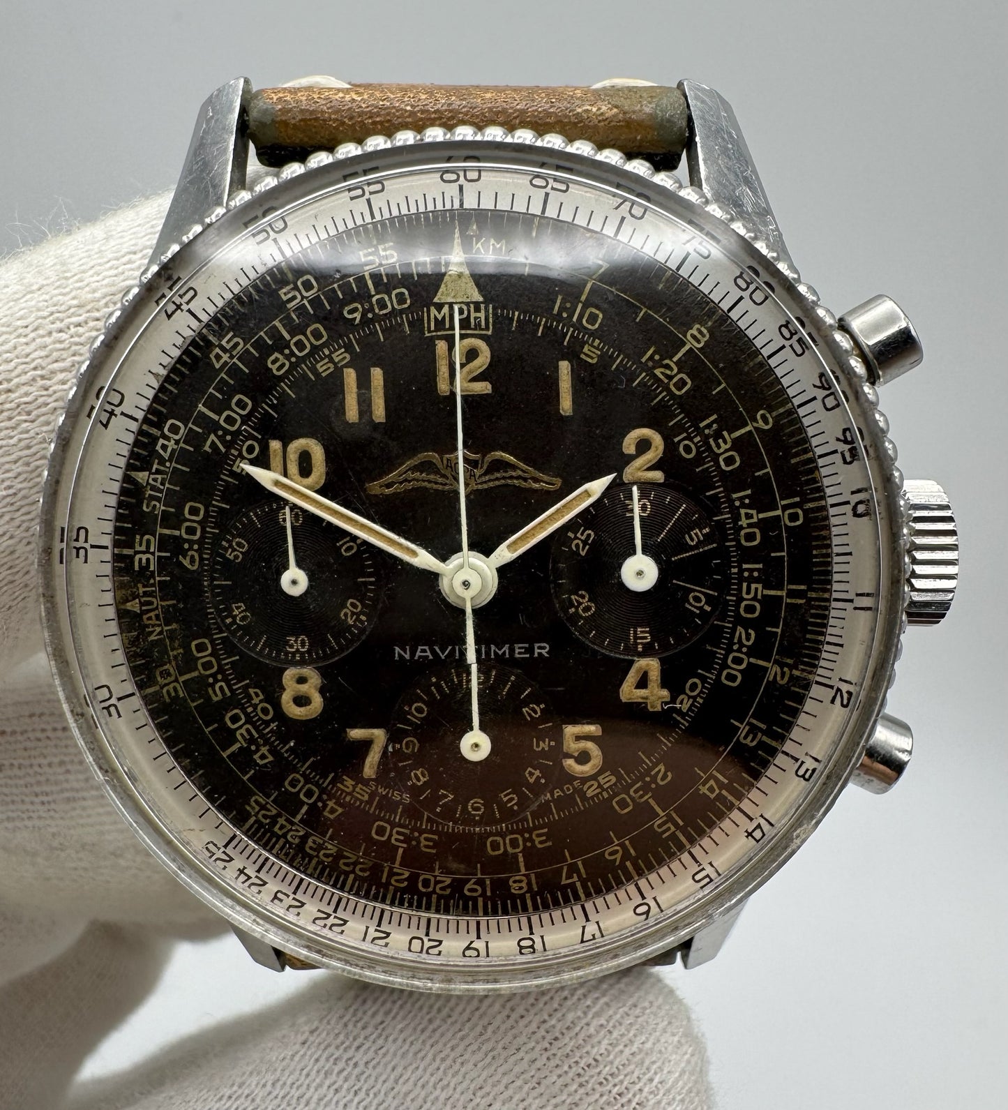 Breitling Navitimer 806 AOPA Steel Tropical Brown Dial Yellow Patina Bead Bezel (Unpolished/Serviced)