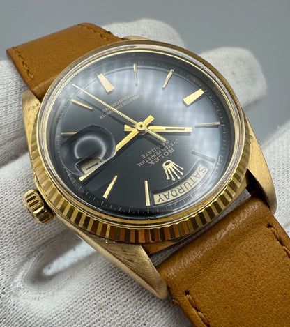 Rolex Day-Date 36 Yellow Gold 18K Head Black Glossy Swiss Only Door Stop Index 1974