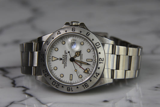 Rolex Explorer II Polar “Chicchi Di Mais” Full Steel 1990 Porcelain Dial Yellow Patina (Serviced)