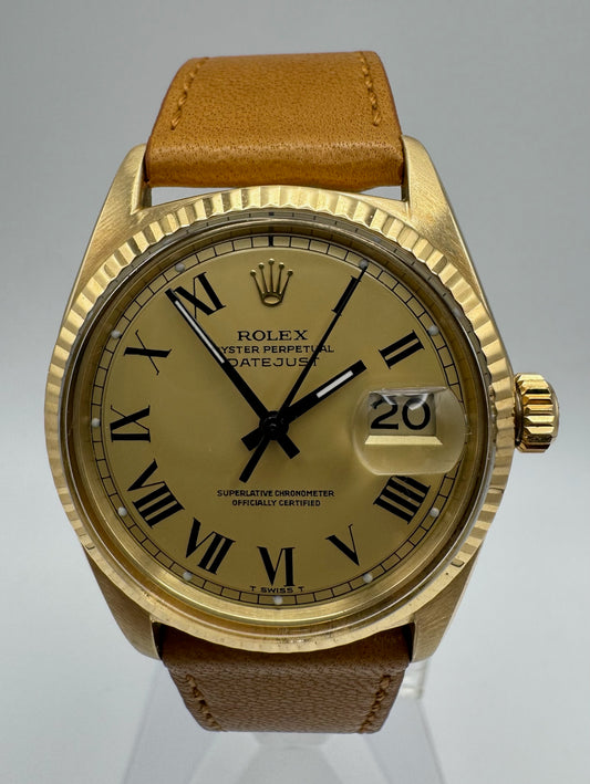 Rolex Datejust 36 Yellow Gold Rare Champagne Buckley Dial 1975